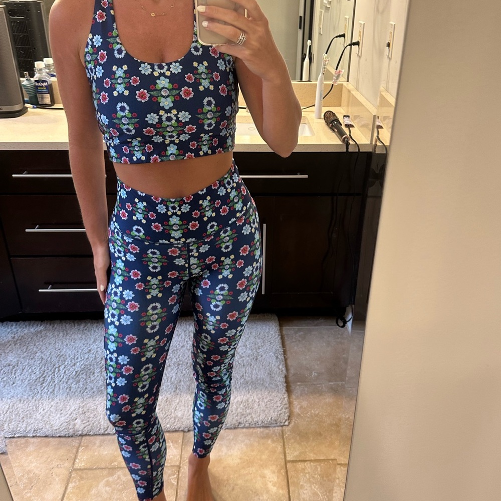 Terez Blue Floral Leggings and Crop Top Set